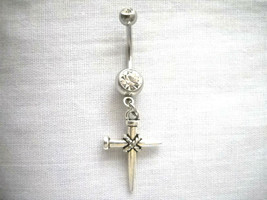 New Cross Of Nails Jesus Carpenter Cross Rope Wrap Look 14g Clear Cz Belly Ring - £4.78 GBP