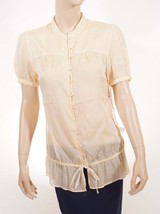 Joes Jeans Women Wheat Yellow Silk Button Down Short Sleeves Top Blouse Shirt L - £24.90 GBP