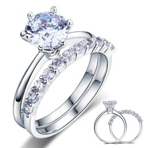 Sterling Silver Wedding Engagement Ring Set 2 Carat Man Made Lab Created... - $139.99