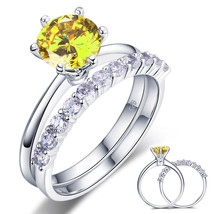925 Sterling Silver Engagement Ring Set 2 Ct Yellow Canary Lab Created D... - $139.99