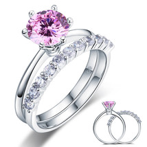 925 Sterling Silver Engagement Ring Set 2 Carat Fancy Pink Lab Created D... - $139.99