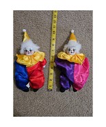 Vtg HAUNTED Artmark Porcelain Clown Dolls - Harlequin Satin Costume-Set ... - $74.99