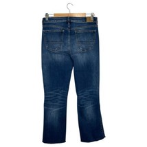American Eagle Jeans Womens 10 Long Blue Hi Rise Crop Flare Denim Distre... - $24.74