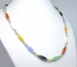Multi Color Oval Jade Gemstone 14kt Yellow Gold 18&quot; Necklace - £74.20 GBP