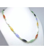 Multi Color Oval Jade Gemstone 14kt Yellow Gold 18&quot; Necklace - £75.05 GBP