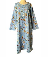 La Cera Womens M Dog Paw Print Bone Blue Flannel Nightshirt with Pockets... - $59.39