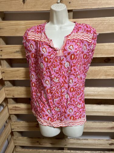 Hester &amp; Orchard Floral Short Sleeve Boho Blouse Top Woman&#39;s Size Large KG - $19.80