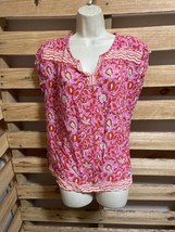Hester &amp; Orchard Floral Short Sleeve Boho Blouse Top Woman&#39;s Size Large KG - £15.51 GBP