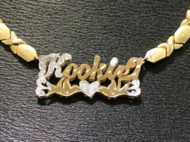 14k Gold Overlay Double Name Plate Necklace xoxo chain 3D Personalized /a1 - $69.99