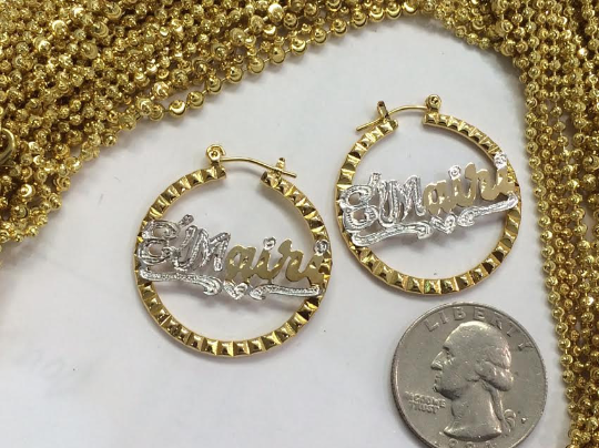 Personalized 14k gold overlay Any Name hoop Earrings 1 inch /#ls - $29.99
