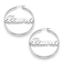 Silver plated Hoop Name Earrings 1 1/2  inch /promotional a2 - £23.97 GBP