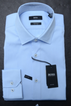 Hugo Boss Men Goras Easy Iron Regular Fit Pastel Blue Cotton Dress Shirt 37 14.5 - £61.92 GBP