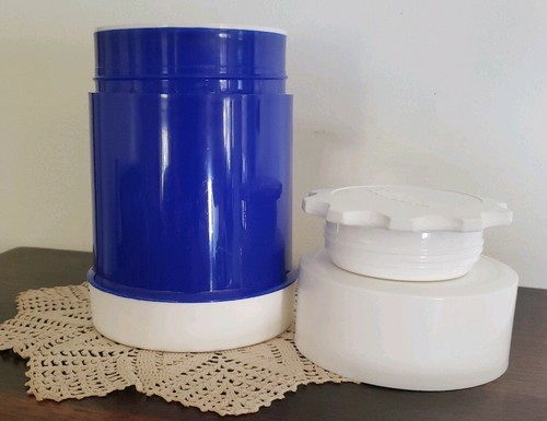 Vintage ~ Thermos ~ 10 Oz. Insulated Food Jar ~ 70F~ Narrow Neck ~ Blue & White Item image 3