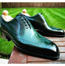 Handmade Green Black Brogue Dress Shoes for Men, Brogue Dress Shoe - £125.07 GBP