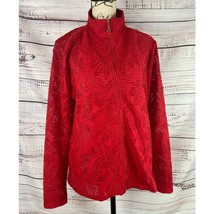 Toni Morgan Zip Up Jacket Women M Long Sleeve Stretch Red Cutout Lightwe... - $19.80