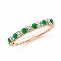 ANGARA Shared Prong Emerald and Diamond Band in 14K Gold (Grade-AA, Size-2.1) - £459.22 GBP