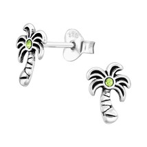 Coconut Tree 925 Silver Stud Earrings with Crystals - £10.49 GBP