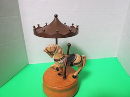 Vintage Carousel Horse Music Box Wind Up Horse Moves Umbrella Turns 10&quot;T - £19.84 GBP