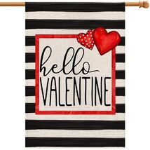 Hello Valentine Watercolor Stripes House Flag Love Heart 28x40 Inch Burlap - $227.00 MXN