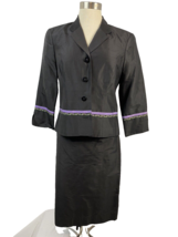 Nicole Miller Black Skirt and 3/4 Sleeve Blazer Set, Ribbon Trimmed, Size 6 - £26.57 GBP