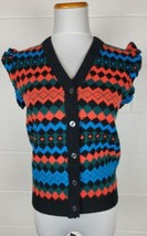 Vintage Charlie&#39;s Girls Erika Elias Geometric Sleeveless Ruffle Sweater ... - £23.68 GBP