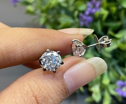 2Ct Round Cut Lab Created Diamond Solitaire Stud Earrings 14K White Gold... - $75.45
