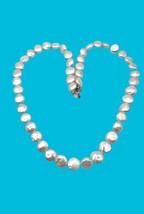 Handmade Sterling Silver Natural White Coin Pearl Long Beaded Necklace 25&quot; - £39.95 GBP