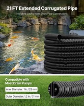 VEVOR 21 ft Corrugated Pond Tubing 1 in ID Flexible PVC Hose Drain Pipe 1 Pcs - $1,452.73 MXN