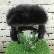 Unisex Sz 7 1/8 Hat Navy Blue Faux Fur Lined Trapper Cap Warm Winter Outdoors - £14.80 GBP