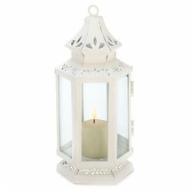 Small Victorian White Metal Candle Lantern - $15.05
