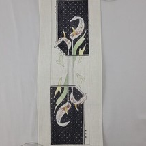 Handpainted Needlepoint Canvas Floral Lily MM M HP White Black Easter EVC - $26.95