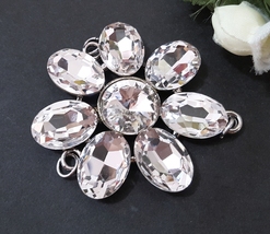 1pc Flower Clear White Rhinestone Connector w/ Loop Hook Appliques BC36 - $7.99