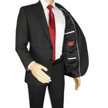 Men Suit BERLUSCONI Turkey Italian Wool 180's Single Breasted 623-01 Black Plaid image 6