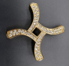 Vtg Gold Tone &amp; Faceted Clear Cabachon &amp; Center Black Rhinestone Sunburs... - $469.08 MXN