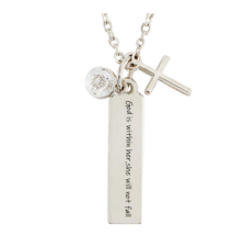 Girl&#39;s &quot;God is Within Her, She Will Not Fall&quot; Necklace Pendant Cross Cat... - £10.38 GBP