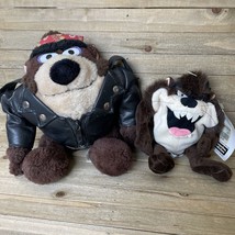 Vtg Taz Tazmanian Devil Biker Jacket &amp; Beanbag Plush WB Looney Tunes 90s Lot Set - £10.45 GBP