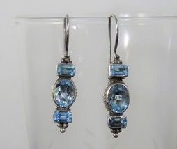 Blue Topaz Pierced Sterling 925 Silver Dangle Earrings, Vintage Monsoon MNSN - £37.97 GBP