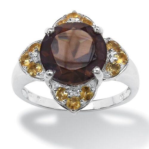 STERLING SILVER BEAUTIFUL SMOKY QUARTZ 3.70 CT TW CITRINE  RING SIZE 6 7 8 9 - £237.04 GBP