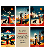 California Travel Posters: Vintage Retro Wall Art Prints (Set of 5) (Dig... - €10,84 EUR