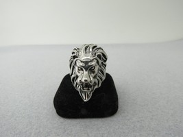 Lion Head Men&#39;s Ring Antiqued Silver Tone Costume Jewelry Size 11 - £8.02 GBP