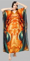 Indian Printed Feather Orange Mix Maxi Kaftan Dress Women Nightwear - £22.38 GBP