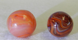 #19007m Pair of Nice Champion Agate Furnace Scraping Marbles .54 .61 Inches - $26.72