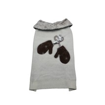 Simply Dog Holiday Apparel Size Small Mittens Fur Collar Sweater Ivory Beige - $18.69