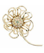 Vintage Sarah Coventry 3 1/2&quot; AB Rhinestone Flower Gold Tone Pin Brooch - £11.91 GBP