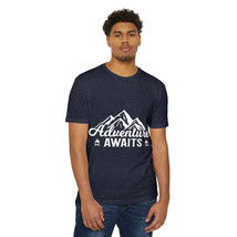 Unisex Adventure Awaits Cursive Decal T-Shirt | Gray Background | Campfire Graph - £16.14 GBP+