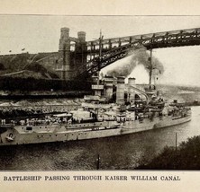 1914 WW1 Print Battleship In Kaiser William Canal Antique Military Colle... - £36.61 GBP