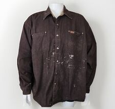 Carhartt Flannel Lined Distressed Shirt Jacket S96 Mens 2XL Heavy DKBR C... - $37.42