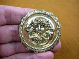 (b-wom-12) Woman lady wind blown hair Princess round scrolled brass pin pendant - £16.90 GBP