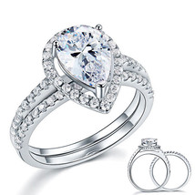 Sterling 925 Silver Bridal Wedding Engagement Ring Set 2 Ct Pear Created... - $139.99