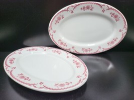 2 Shenango Chardon Rose Red Oval Serving Platters Set Restaurant Diner W... - £63.28 GBP